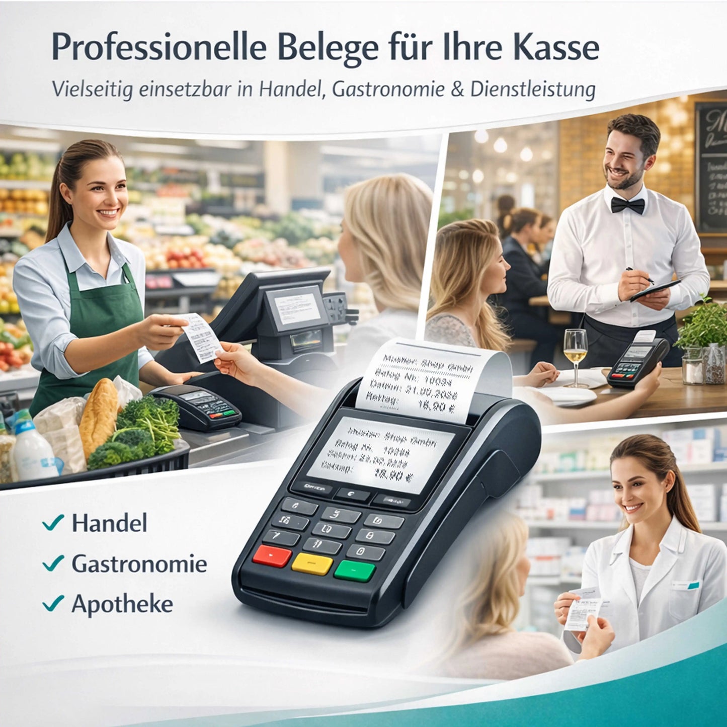 HEFLO Thermorollen 57x36mm mit 12m Länge sind optimal für Ihre EC-Cash Geräte geignet.