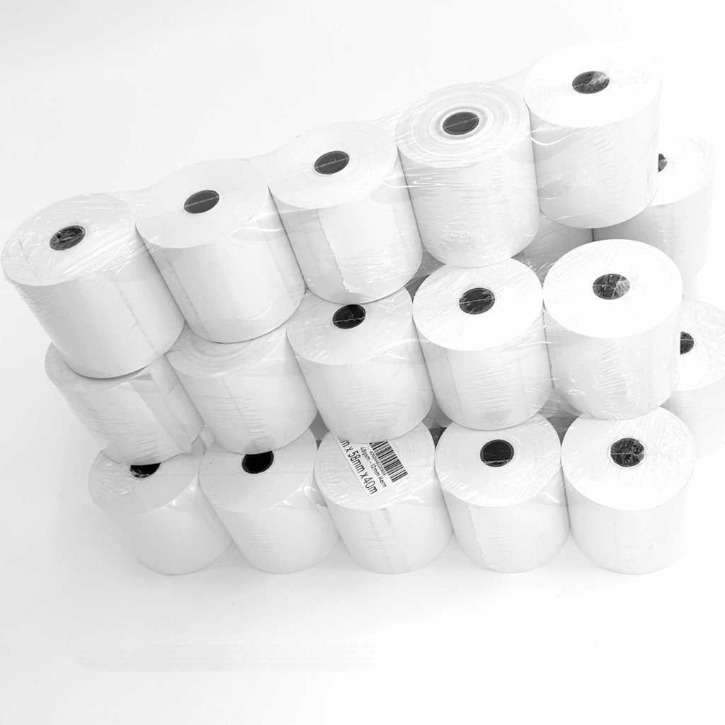 HEFLO® Thermorollen 57mm x 40m, 58mm Durchmesser, Kern 12mm, 48gr. Papier 40m Lauflänge Bonrollen Kassenrollen mit Endmarkierung, "Made in Germany", FSC zertifiziert.