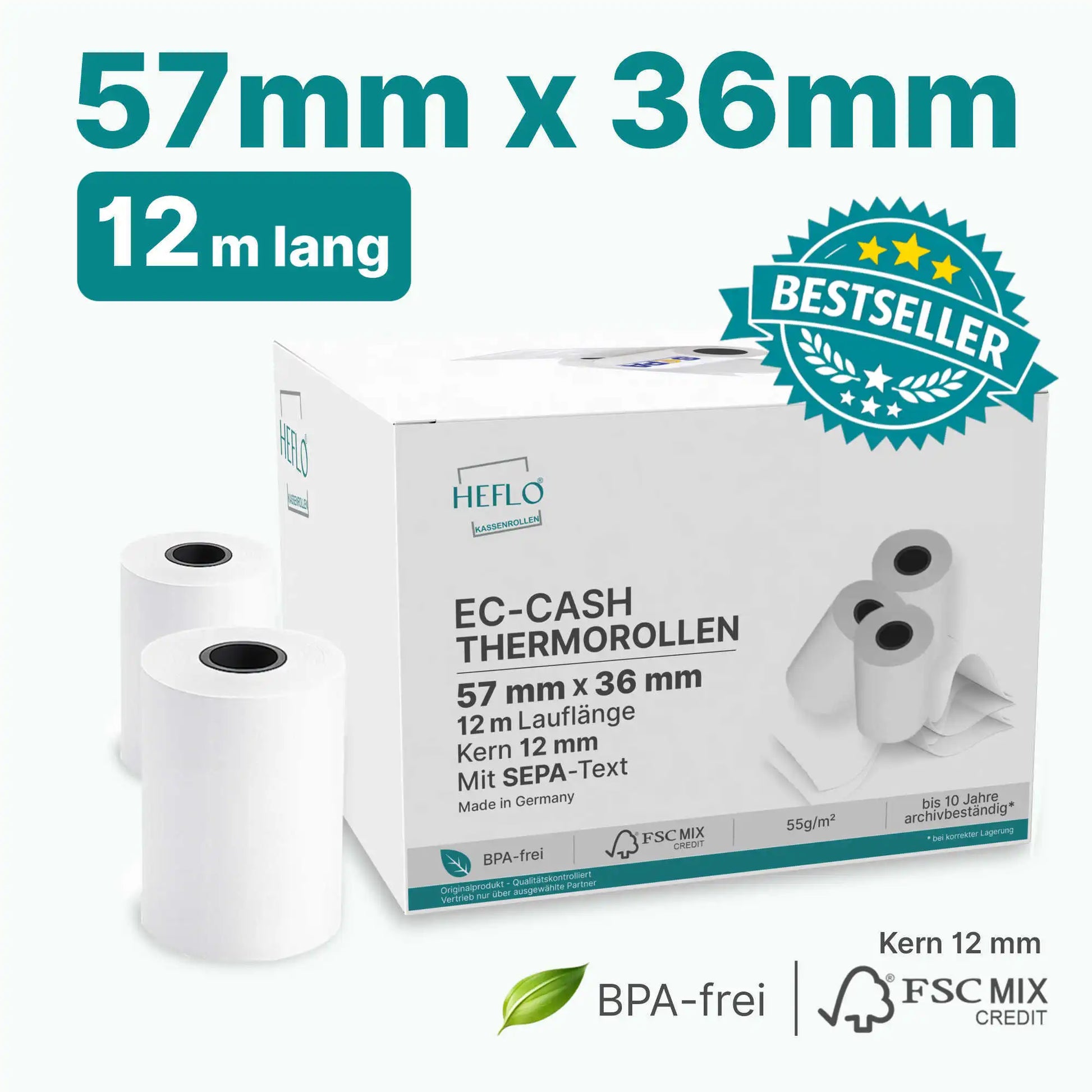 Unsere HEFLO Bstseller Thermorollen 57mm x 36mm - 12m lang