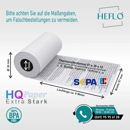 Bemassung HEFLO HQ EC Cash Thermorolle 57mm x30mm x 12mm 6m lang