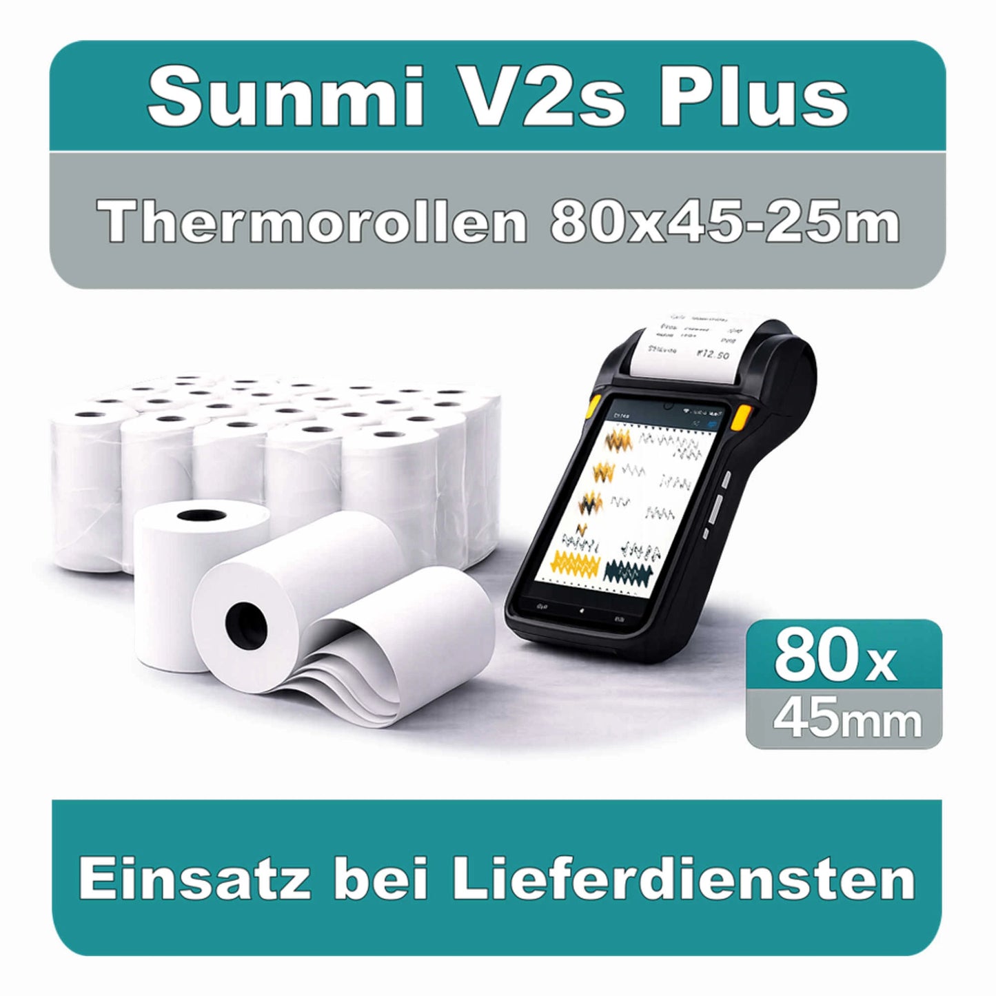 HEFLO Sunmi Kassenrollen 8mm x 45mm mit 25 Meter Lauflänge und Rollenpaket.
