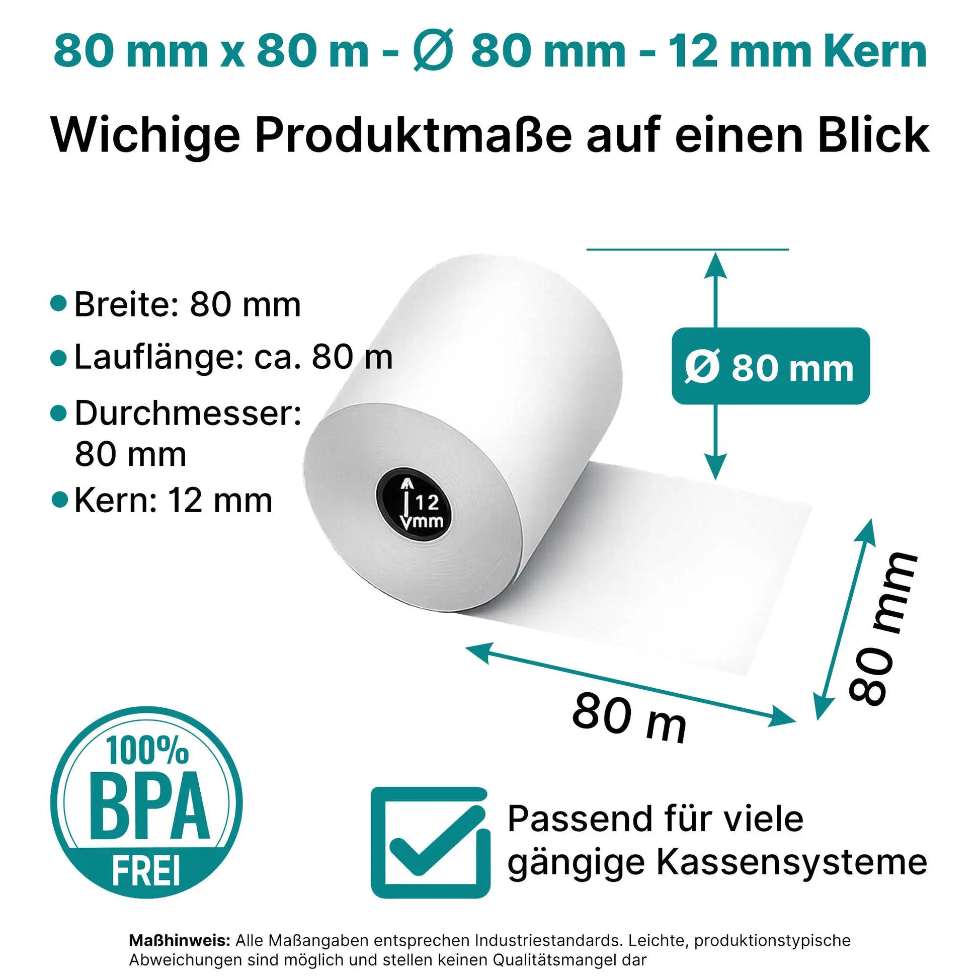 HEFLO Kassenrollen 80mm x 80mm Produktmaße