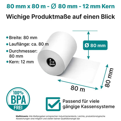 HEFLO Kassenrollen 80mm x 80mm Produktmaße
