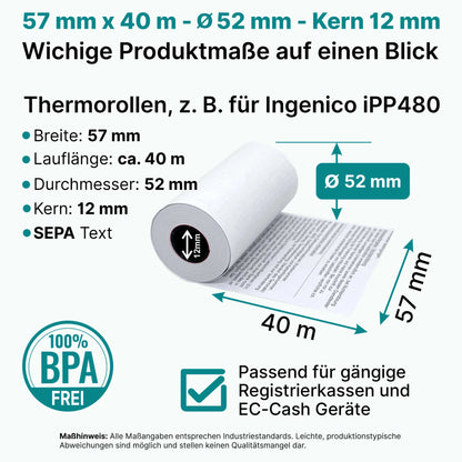 HEFLO-Thermorollenmasse-EC-Cash-57x40m-52mm Durhmesser mit SEPA Text