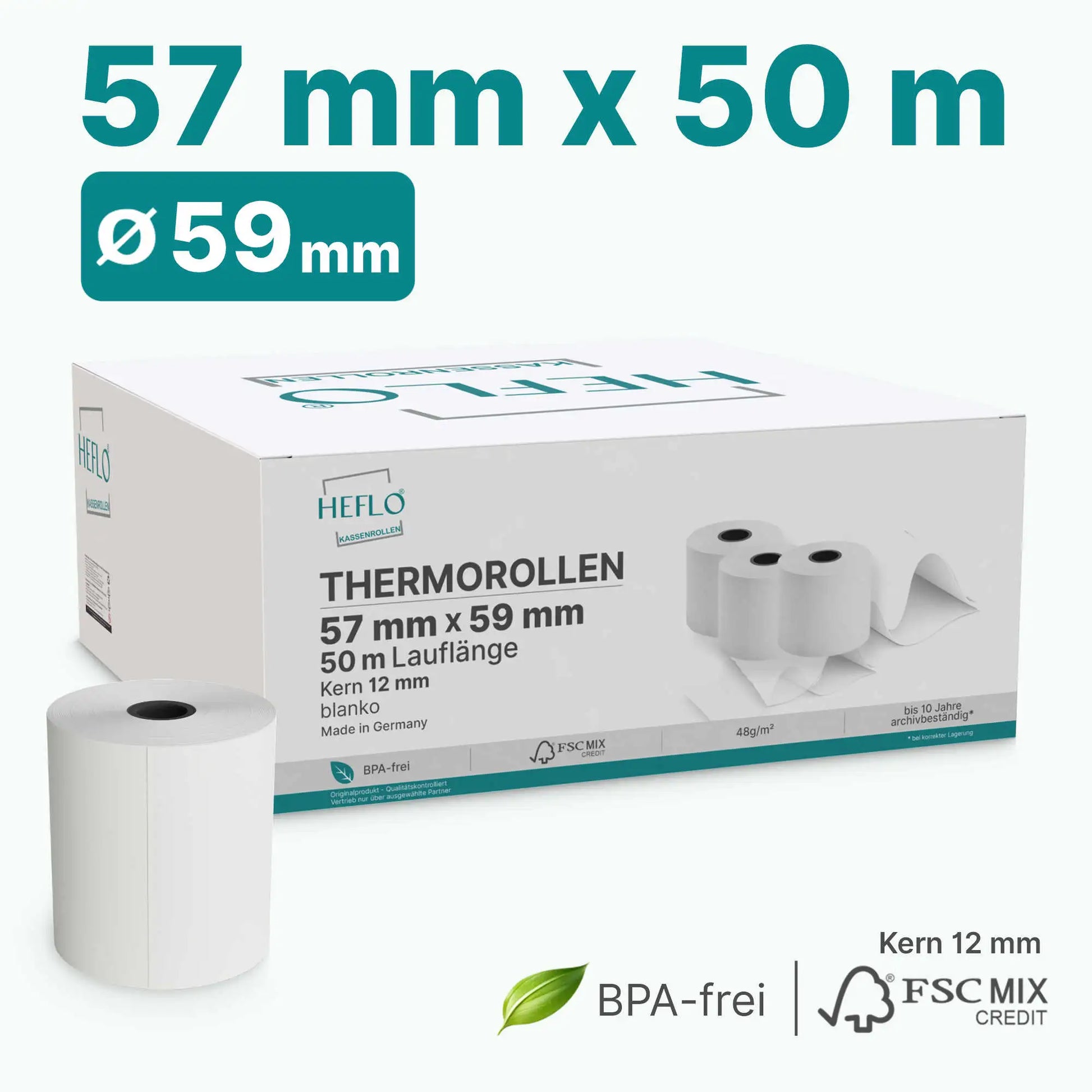 HEFLO Kassenrollen 57mm x 50m im 50er Karton.