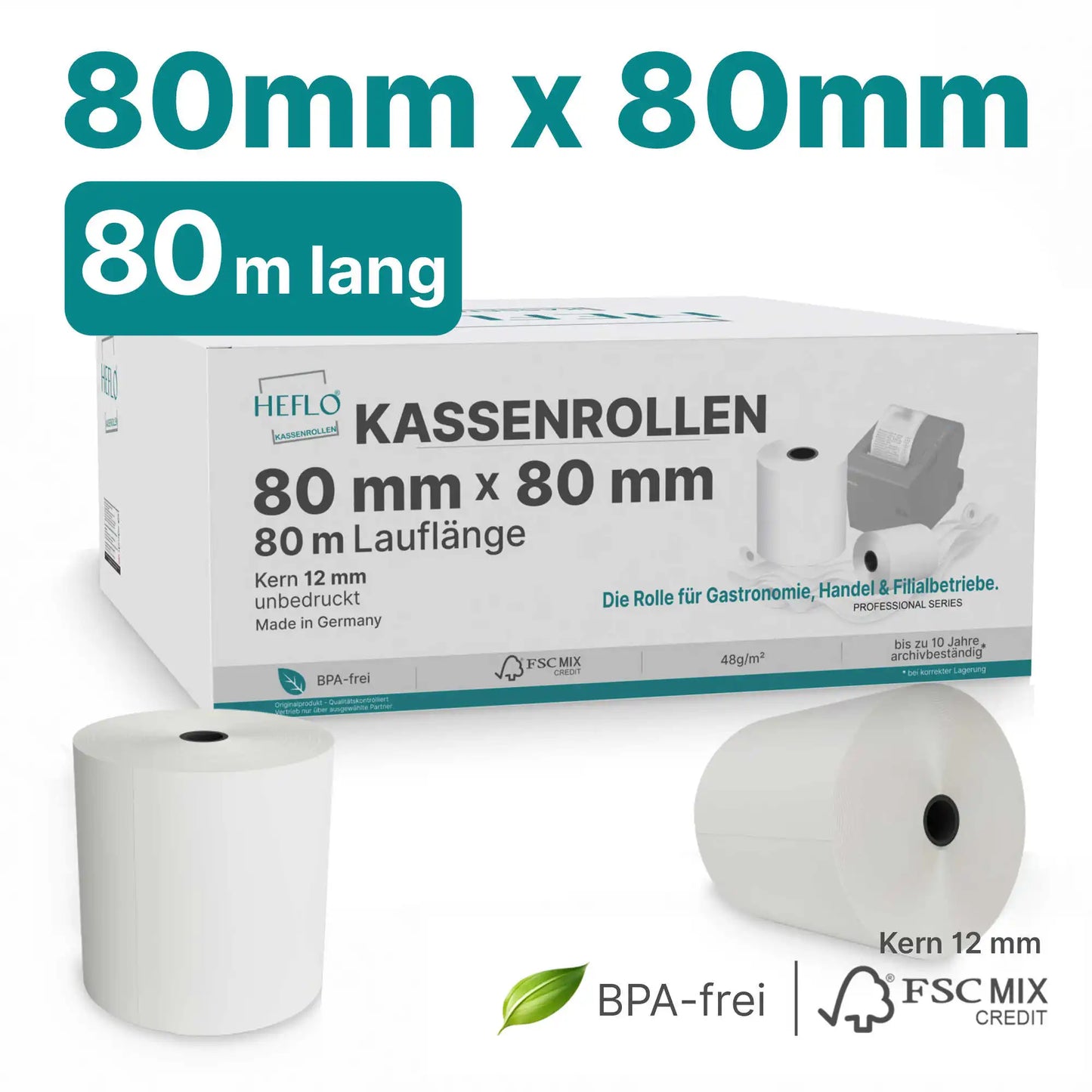 HEFLO Karton mit 80 x 80 mm, mal 80Meter Kassenrollen