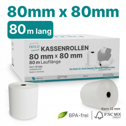 HEFLO Karton mit 80 x 80 mm, mal 80Meter Kassenrollen