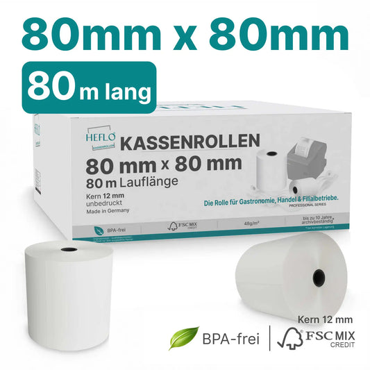 HEFLO Karton mit 80 x 80 mm, mal 80Meter Kassenrollen