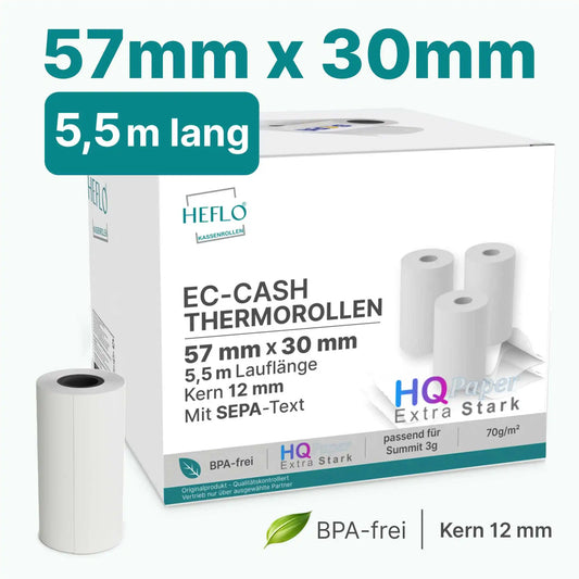 HEFLO-Sartbild-Kassenrollen-57mm x 30mm mit 5,5 m Länge.